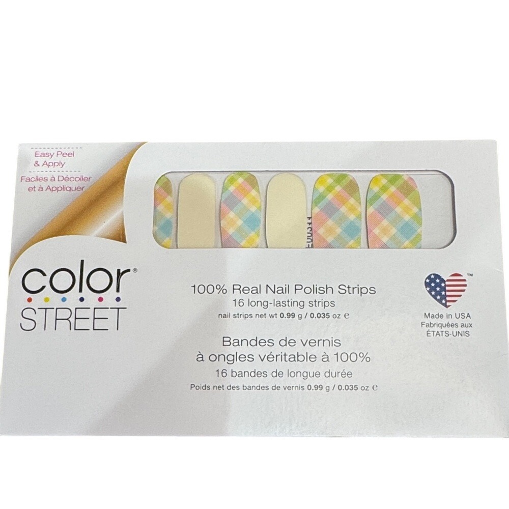 Color Street Spring Picnic Nail Polish Strips FDF277 Plaid Pastel Multi Color